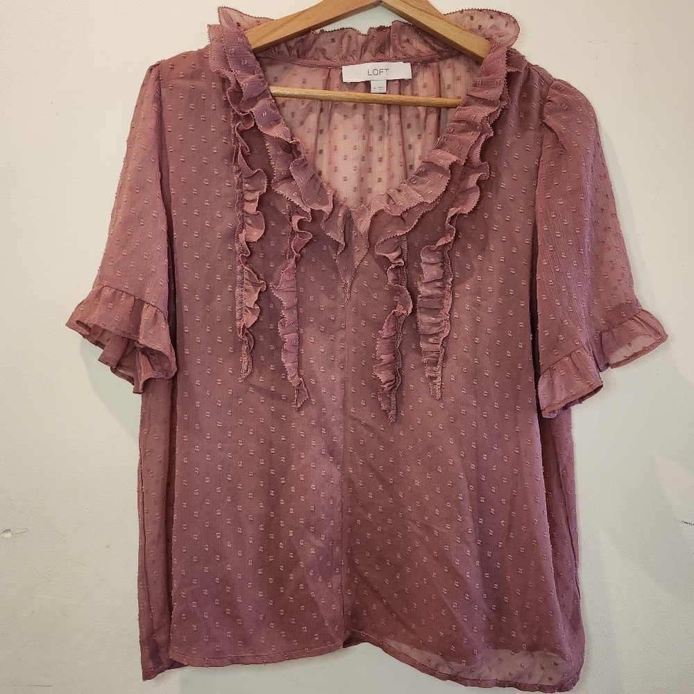 Loft Sheer Polka Dot Chiffon Blouse With Attached Camisole Size Medium